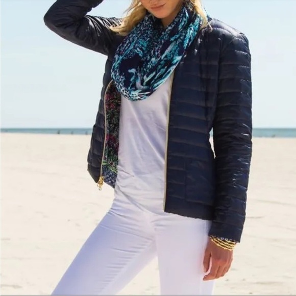 Lilly Pulitzer Jacket 2 in 1 Reversible Bright NAVY Not Too Catty LILAH Size S - Picture 3 of 16